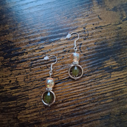 Beaded Drop Earrings with peach & green beads