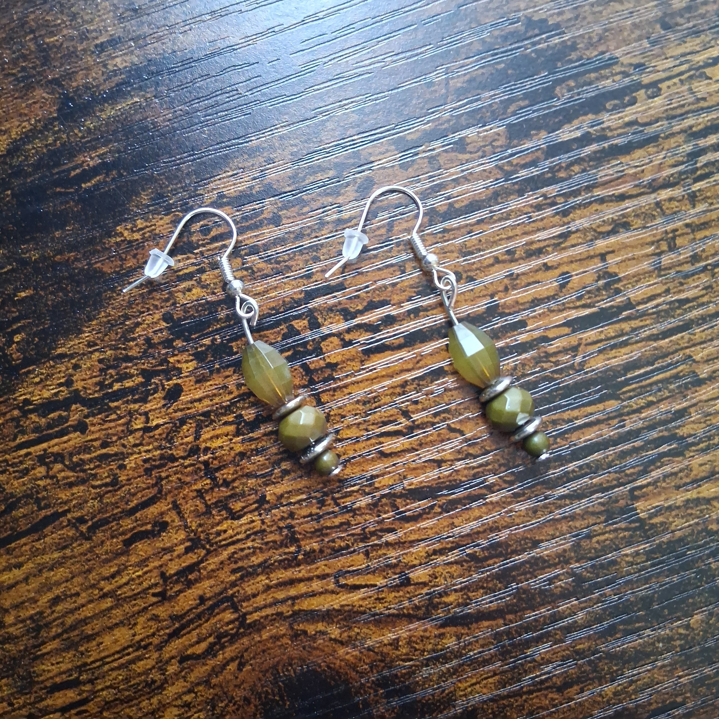 Green & Silver Dangle Earrings