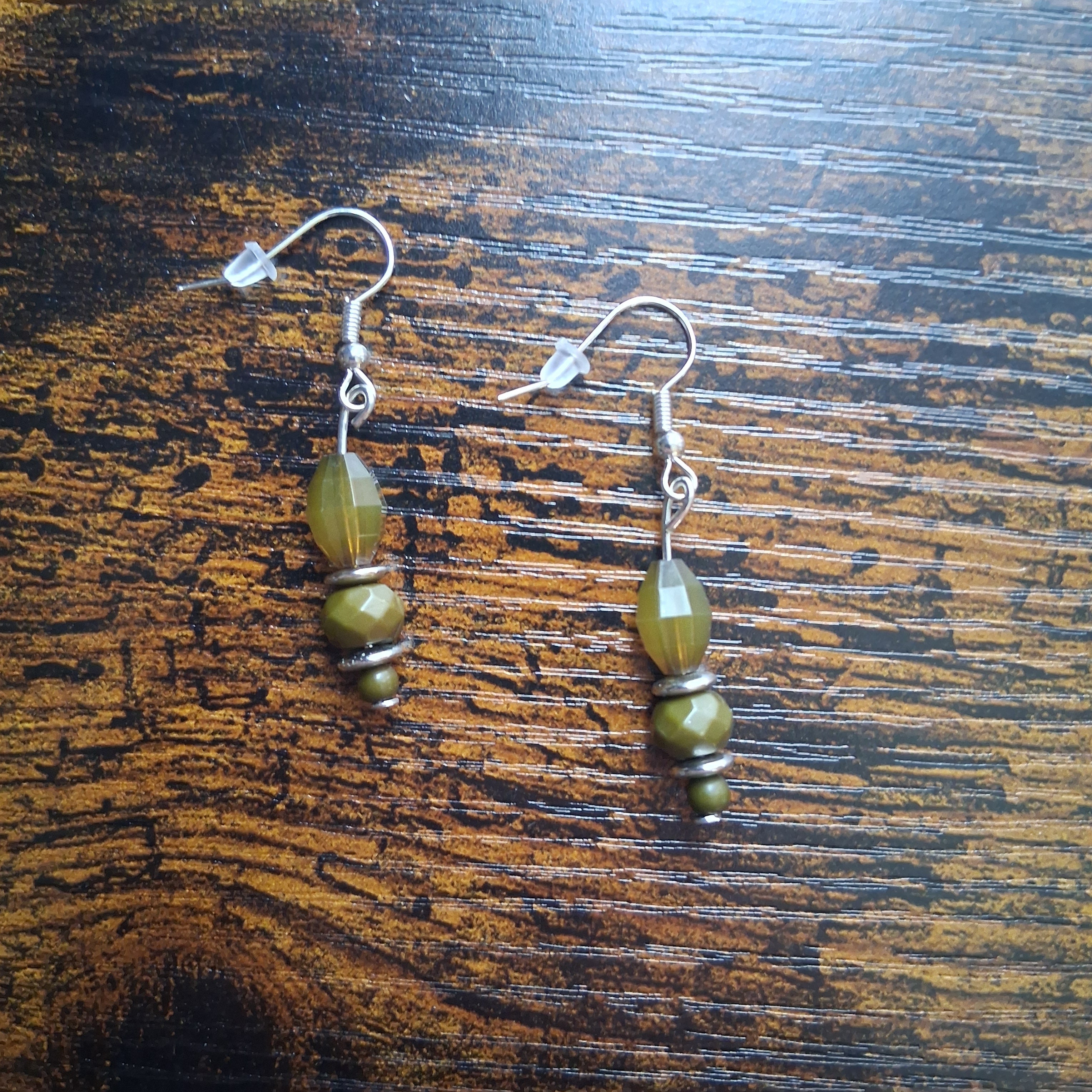 Green & Silver Dangle Earrings